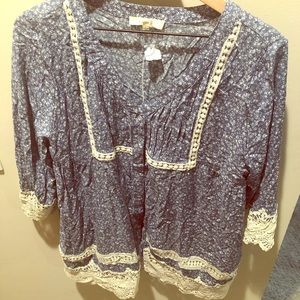 Boutique button up top with lace ruffles